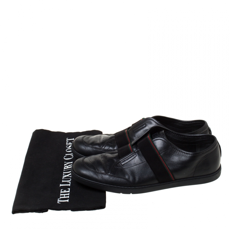 Pre Owned Gucci Black Leather Slip On Low Top Sneakers Size 42.5