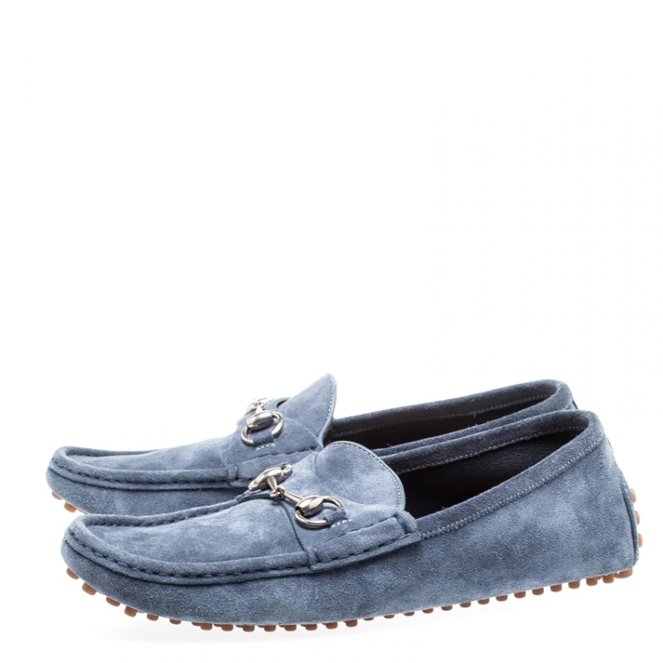 Pre Owned Gucci Blue Suede Horsebit Loafers Size 41.5