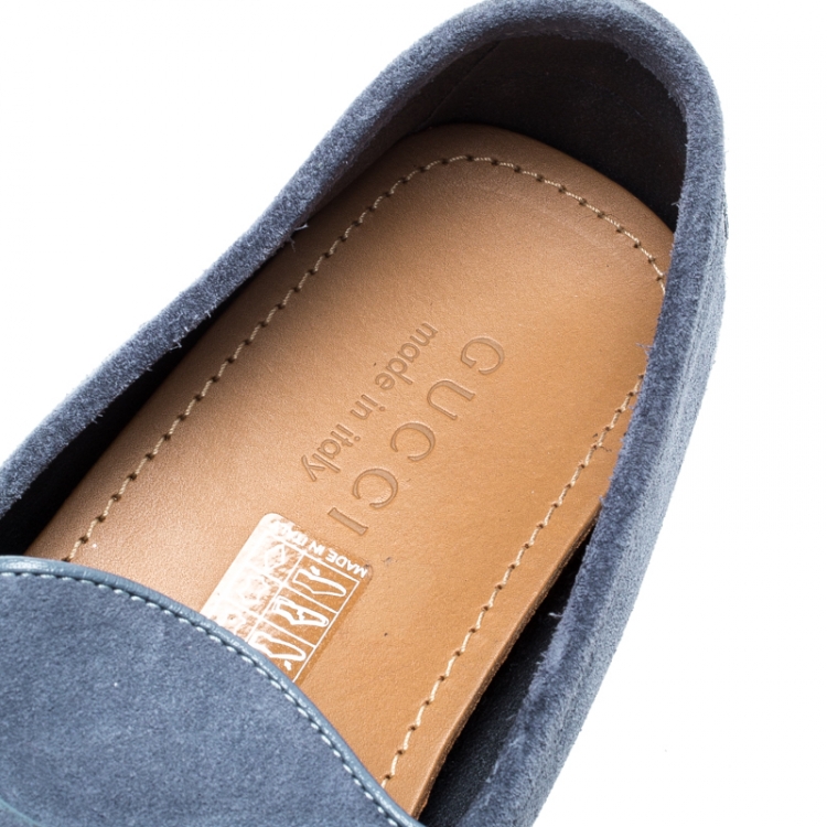 Pre Owned Gucci Blue Suede Horsebit Loafers Size 41.5