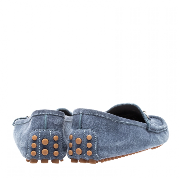 Pre Owned Gucci Blue Suede Horsebit Loafers Size 41.5