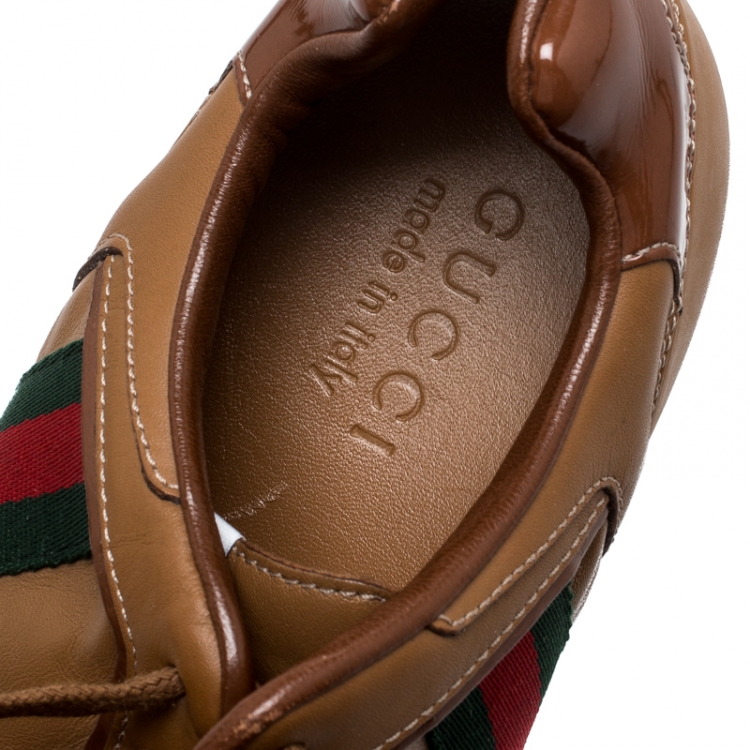 Pre Owned Gucci Brown Web Leather and Suede Tennis 83 Lace Up Sneakers Size 40