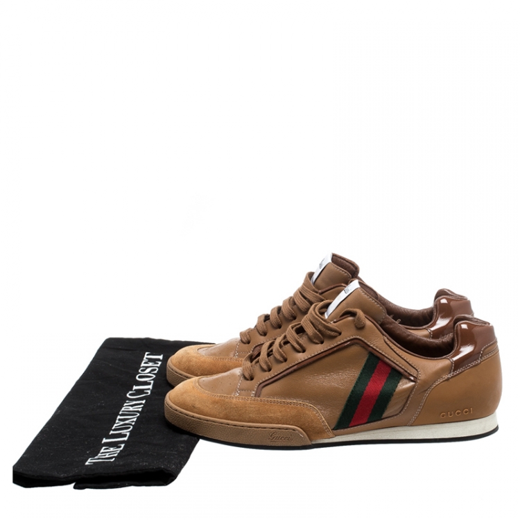Pre Owned Gucci Brown Web Leather and Suede Tennis 83 Lace Up Sneakers Size 40