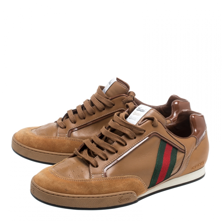 Pre Owned Gucci Brown Web Leather and Suede Tennis 83 Lace Up Sneakers Size 40