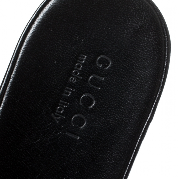 Pre Owned Gucci Black Leather Web Horsebit Slip On Slippers Size 43