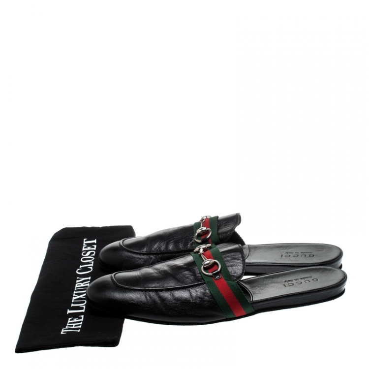 Gucci Black Leather Web Horsebit Slip On Slippers Size 43 Gucci Tlc