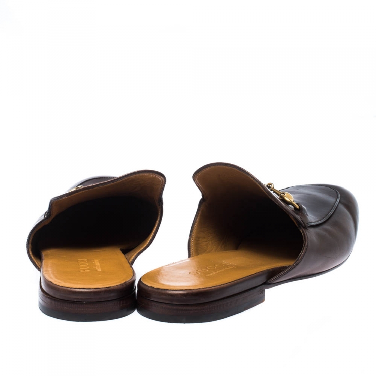 Pre Owned Gucci Brown Leather Horsebit Slip On Slippers Size 42