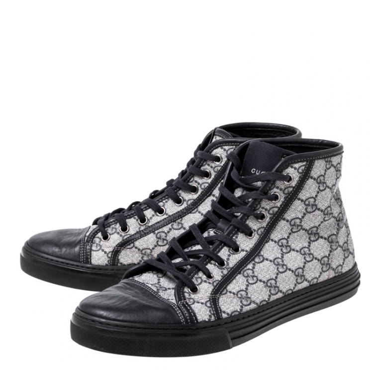 Pre Owned Gucci Blue/White GG Supreme Canvas and Leather Cap Toe High Top Sneakers Size 42.5