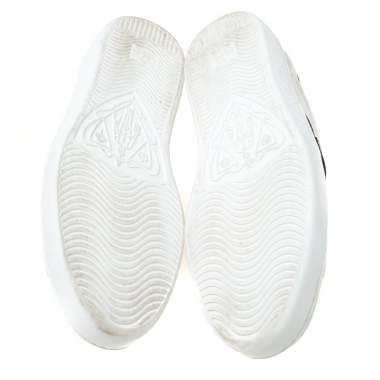 Pre Owned Gucci White Leather Ace Embroidered Tiger Low Top Sneakers Size 42