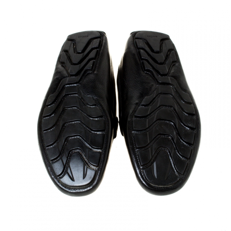 Pre Owned Gucci Black Leather Slip On Loafers Size 41 