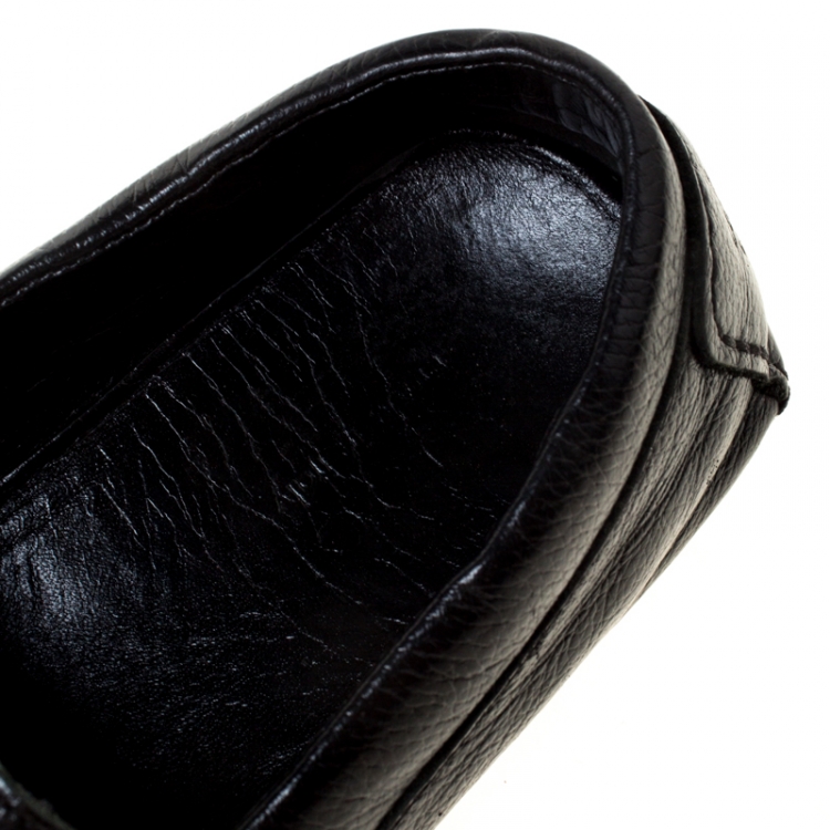 Pre Owned Gucci Black Leather Slip On Loafers Size 41 