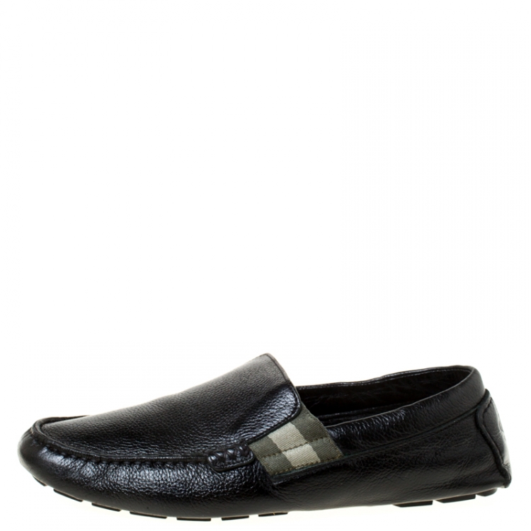 Pre Owned Gucci Black Leather Slip On Loafers Size 41 