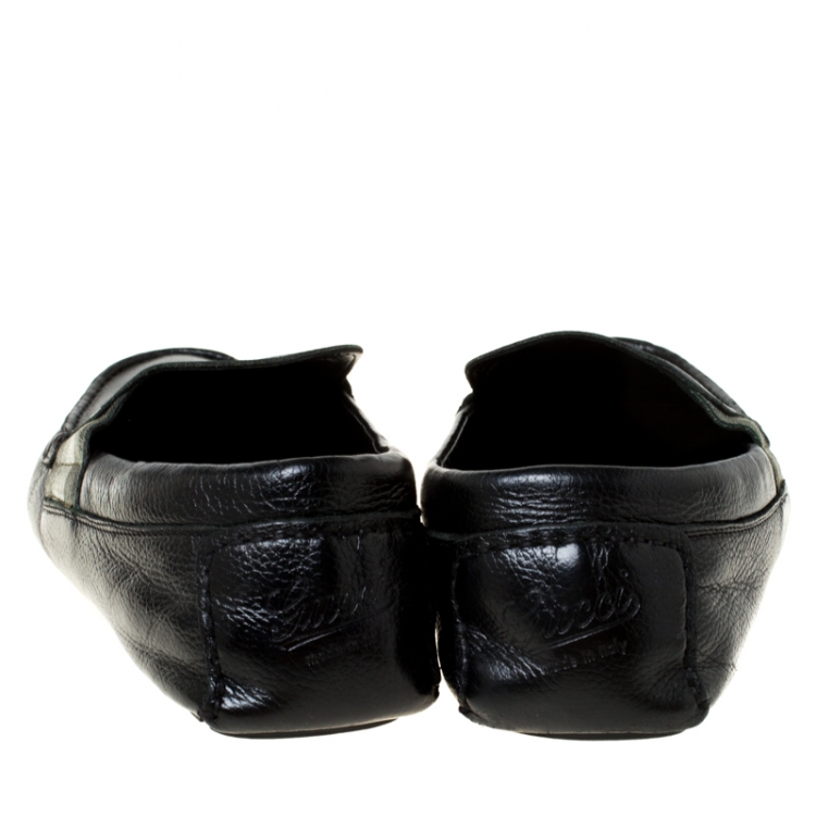 Pre Owned Gucci Black Leather Slip On Loafers Size 41 