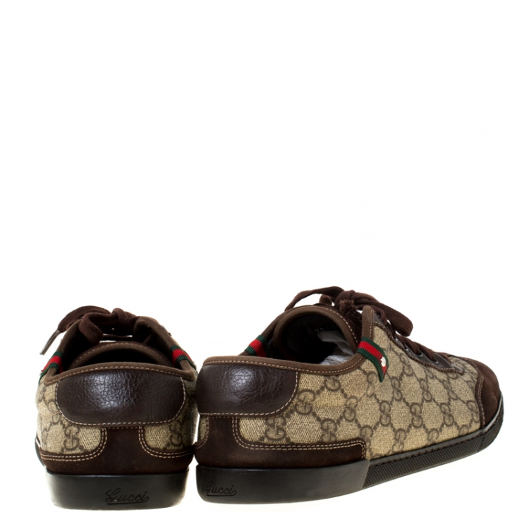 Pre Owned Gucci Beige/Brown GG Supreme Canvas And Leather Sneakers Size 42.5