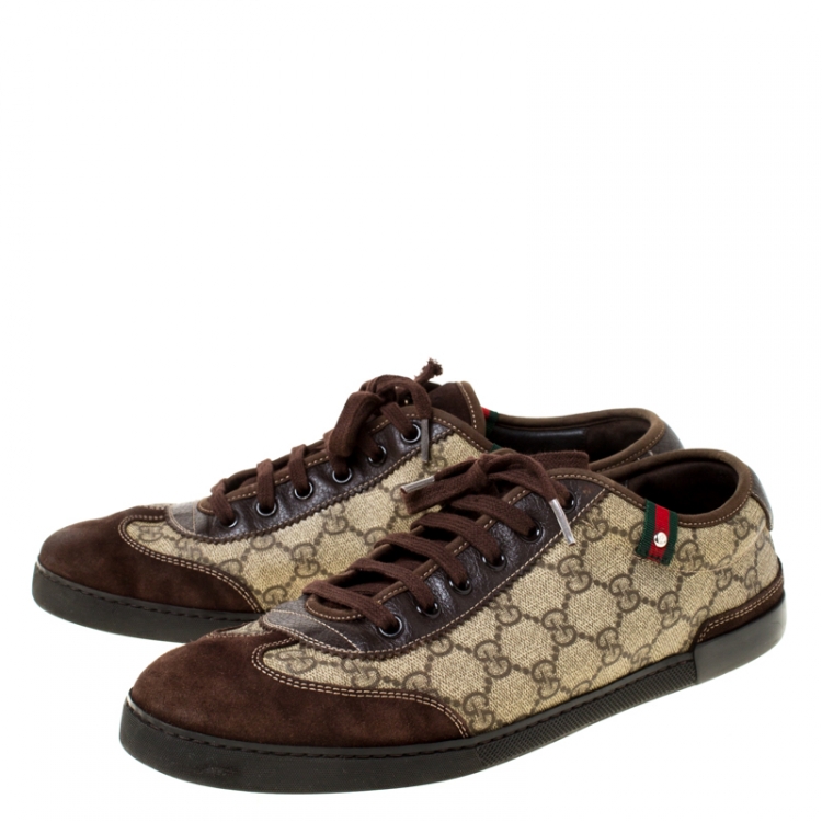 Pre Owned Gucci Beige/Brown GG Supreme Canvas And Leather Sneakers Size 42.5