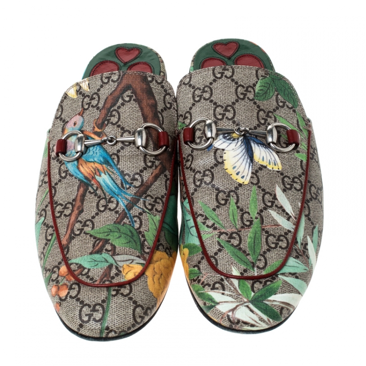 Pre Owned Gucci Multicolor GG Canvas Princetown Horsebit Floral Print Mules Size 42