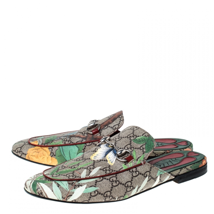 Pre Owned Gucci Multicolor GG Canvas Princetown Horsebit Floral Print Mules Size 42