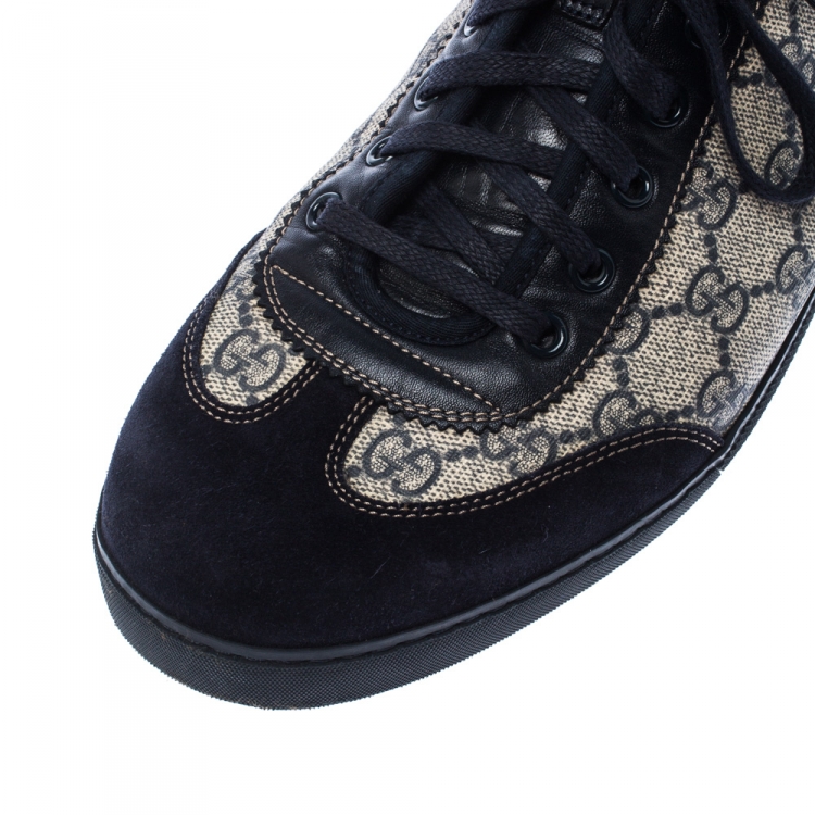 Pre Owned Gucci White/Blue GG Canvas And Suede Low Top Sneakers Size 42