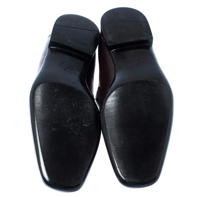 Pre Owned Gucci Brown Leather Web Slip On Loafers Size 41