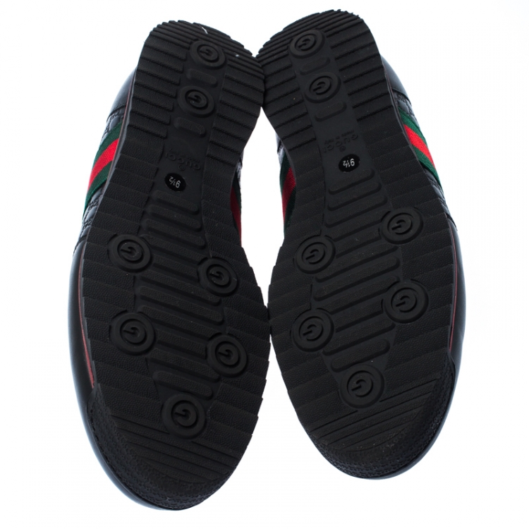 Pre Owned Gucci Black Microguccissima Leather Web Low Top Sneakers Size 43.5