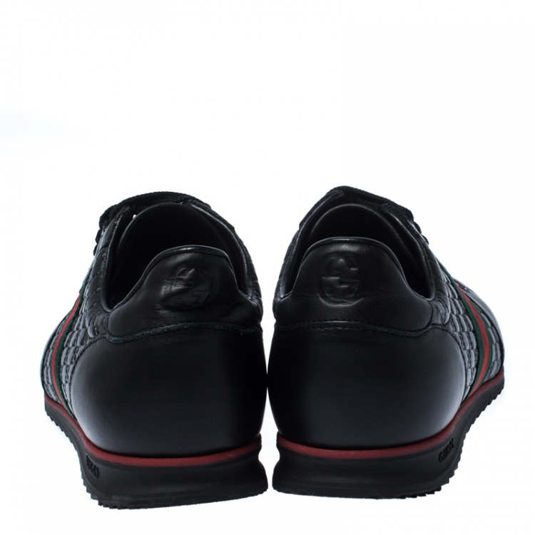 Pre Owned Gucci Black Microguccissima Leather Web Low Top Sneakers Size 43.5