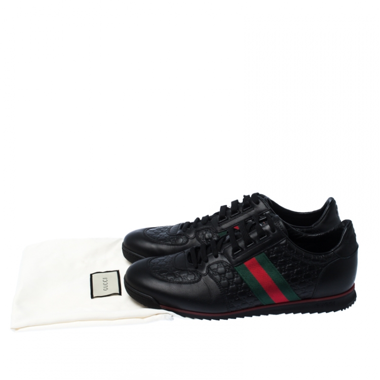 Pre Owned Gucci Black Microguccissima Leather Web Low Top Sneakers Size 43.5