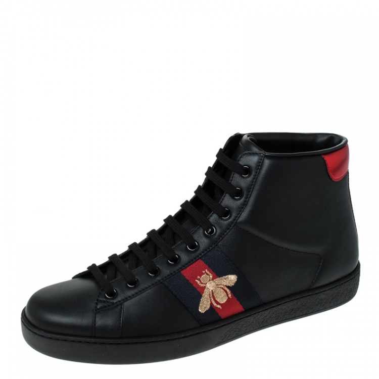 Medicin lærer I udlandet Gucci Black Leather Ace Web Bee High Top Lace Up Sneakers Size 41.5 Gucci |  TLC