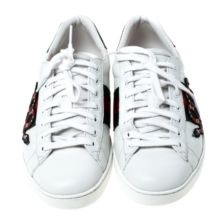Pre Owned Gucci White Leather Ace Watersnake Lace Up Sneakers Size 41