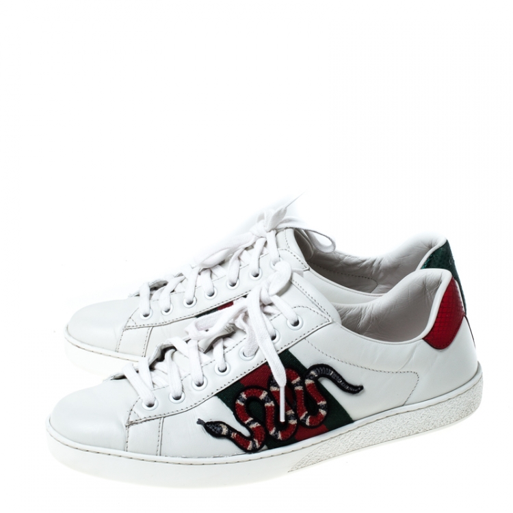 Pre Owned Gucci White Leather Ace Watersnake Lace Up Sneakers Size 41