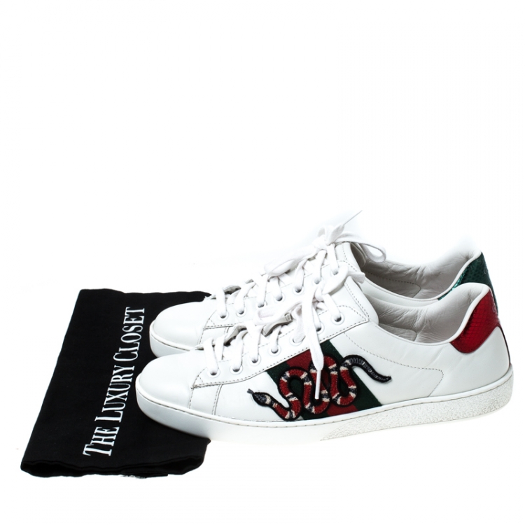 Pre Owned Gucci White Leather Ace Watersnake Lace Up Sneakers Size 41