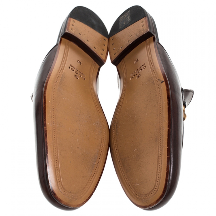 Pre Owned Gucci Brown Leather Horsebit Mules Size 44
