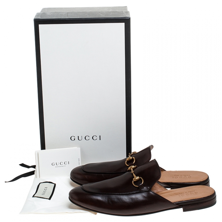 Pre Owned Gucci Brown Leather Horsebit Mules Size 44