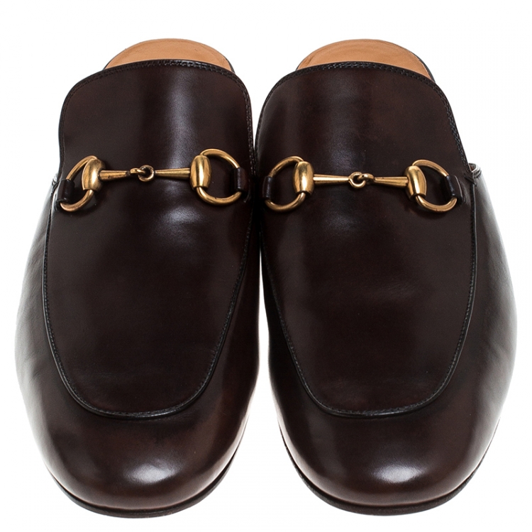 Pre Owned Gucci Brown Leather Horsebit Mules Size 44