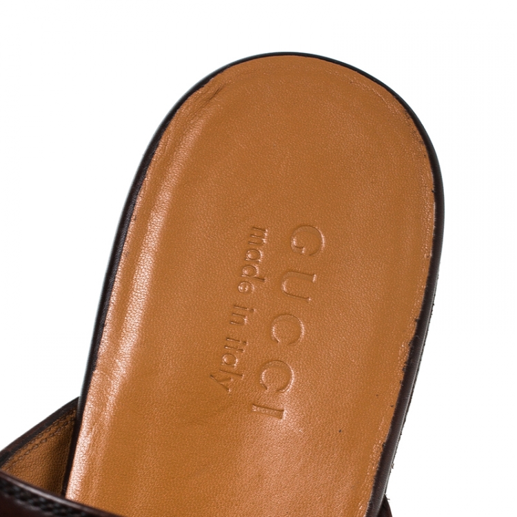 Pre Owned Gucci Brown Leather Horsebit Mules Size 44