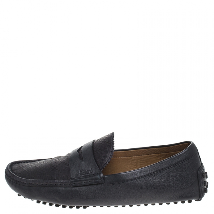 Pre Owned Gucci Black Diamante Leather Slip On Loafers Size 45