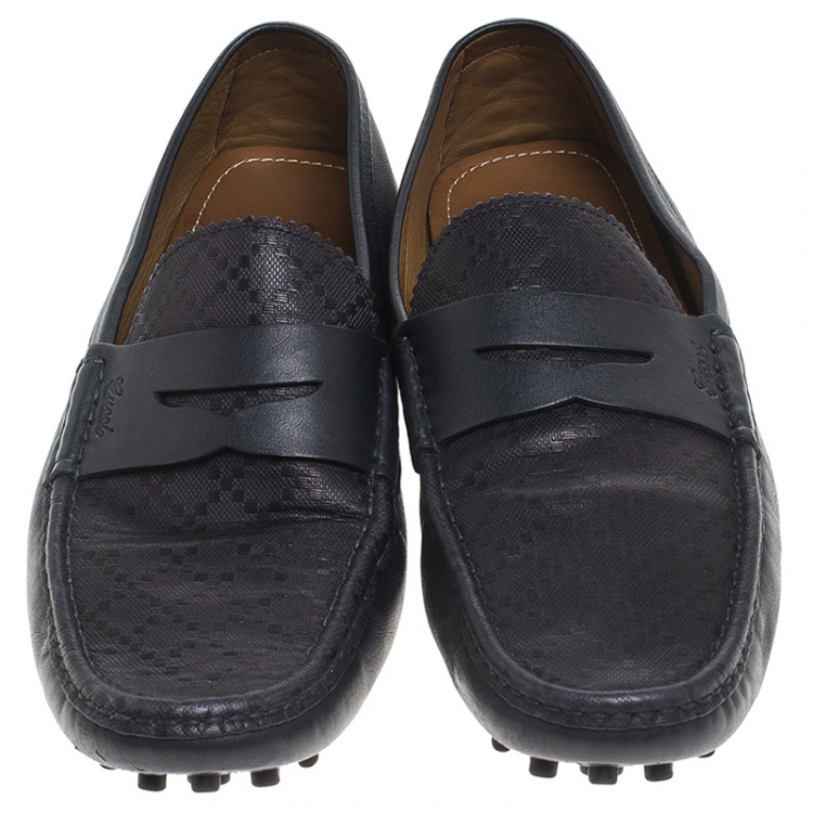 Pre Owned Gucci Black Diamante Leather Slip On Loafers Size 45