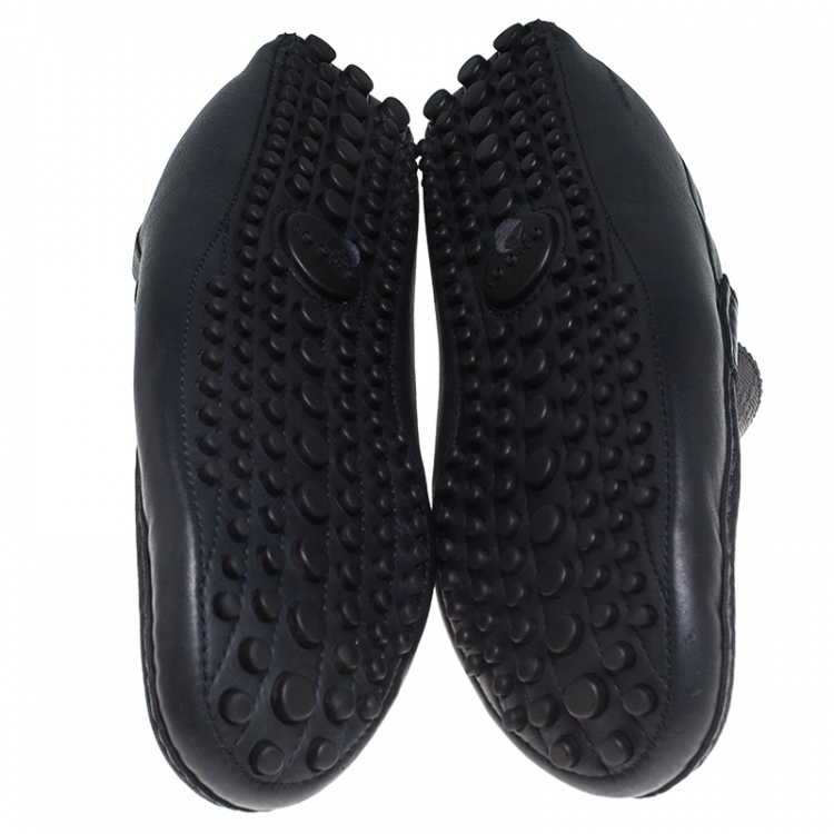 Pre Owned Gucci Black Diamante Leather Slip On Loafers Size 45