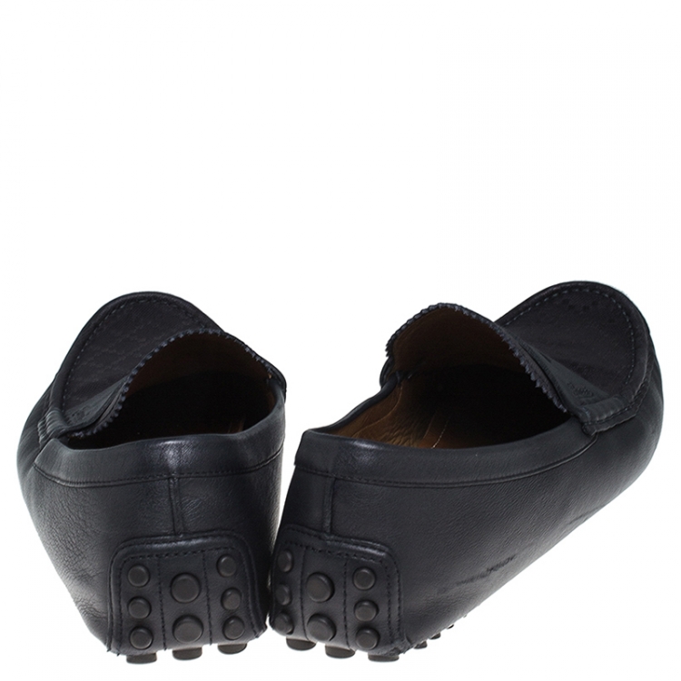 Pre Owned Gucci Black Diamante Leather Slip On Loafers Size 45