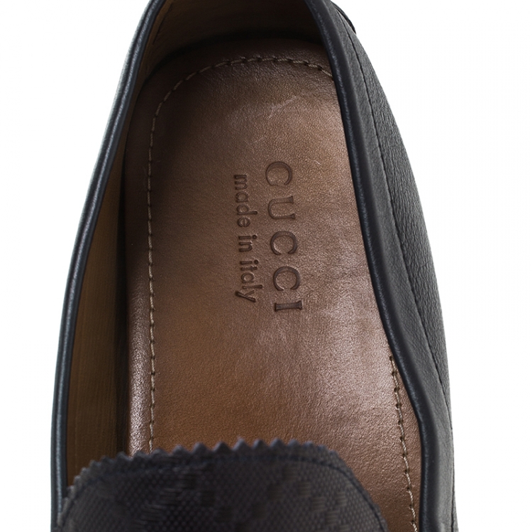Pre Owned Gucci Black Diamante Leather Slip On Loafers Size 45