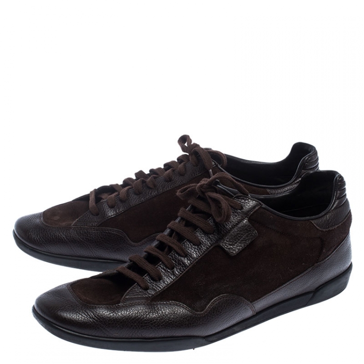 Pre Owned Gucci Brown Dark Suede and Leather Lace-up Low Top Sneakers Size 44