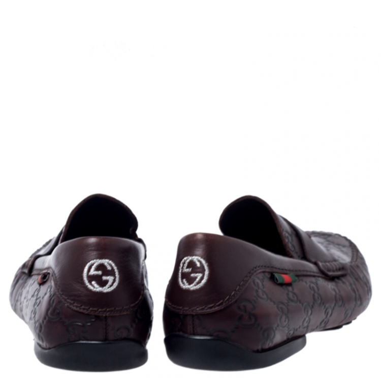 Pre Owned Gucci Dark Brown Guccissima Leather GG Loafers Size 41.5