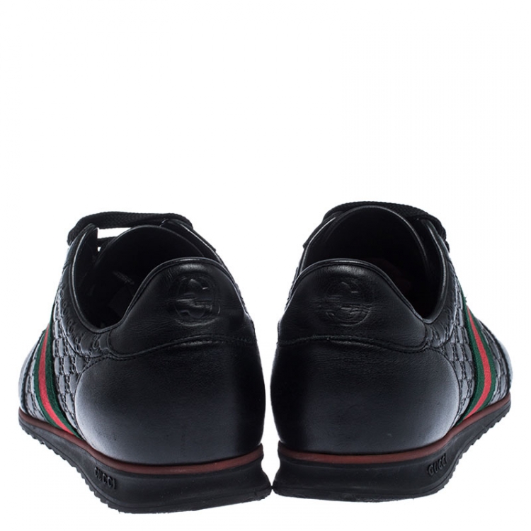 Pre Owned Gucci Black Microguccissima Leather Web Low Top Sneakers Size 40