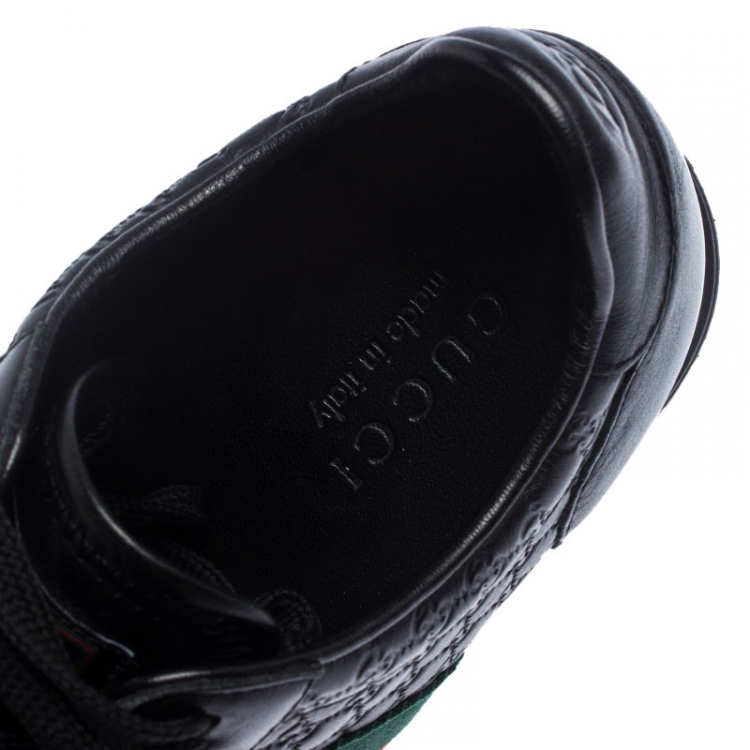 Pre Owned Gucci Black Microguccissima Leather Web Low Top Sneakers Size 40