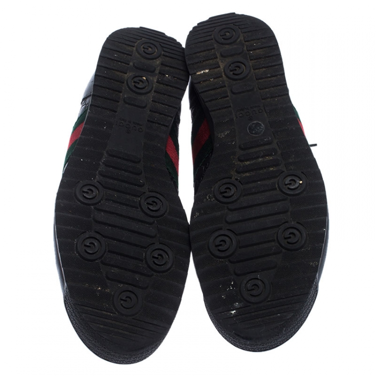 Pre Owned Gucci Black Microguccissima Leather Web Low Top Sneakers Size 40