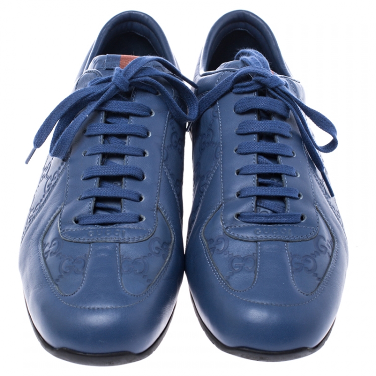 Pre Owned Gucci Blue Leather Guccissima Low Top Sneakers Size 43.5 