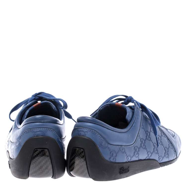 Pre Owned Gucci Blue Leather Guccissima Low Top Sneakers Size 43.5 
