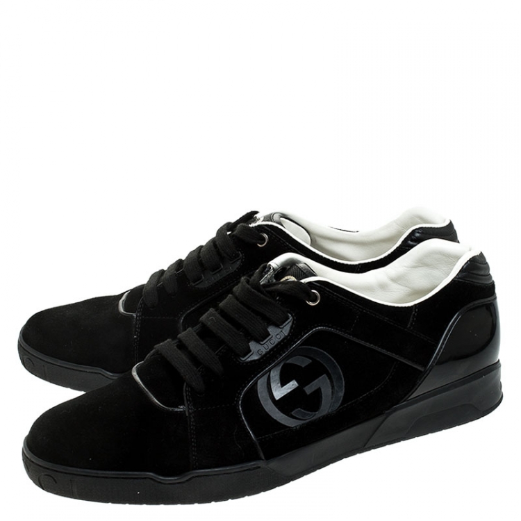 Pre Owned Gucci Black Suede And PVC Interlocking G Logo Low Top Sneakers Size 46