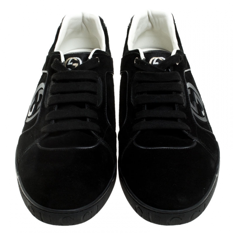 Pre Owned Gucci Black Suede And PVC Interlocking G Logo Low Top Sneakers Size 46