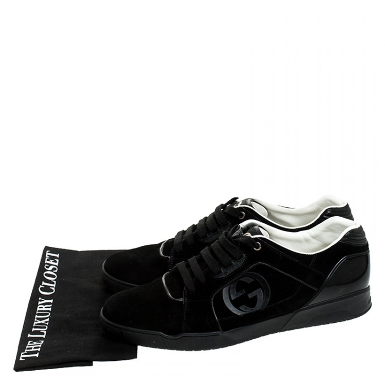 Pre Owned Gucci Black Suede And PVC Interlocking G Logo Low Top Sneakers Size 46