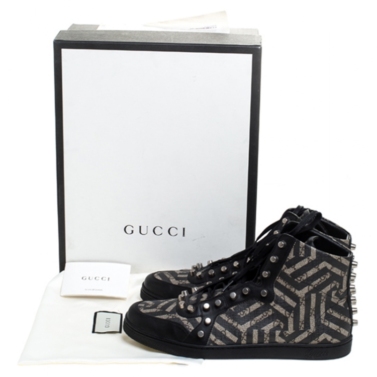 Pre Owned  Gucci Beige And Brown Monogram Canvas Caleido High Top Sneakers Size 43