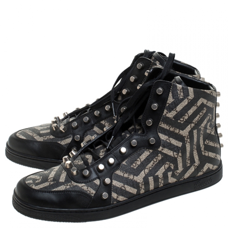 Pre Owned  Gucci Beige And Brown Monogram Canvas Caleido High Top Sneakers Size 43